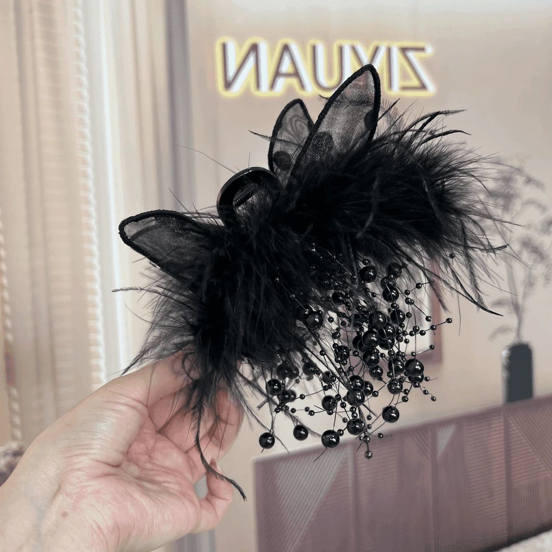 【兔耳朵羽毛】网红仙女气质时尚羽毛抓紧显发量女氛围感超仙鲨鱼