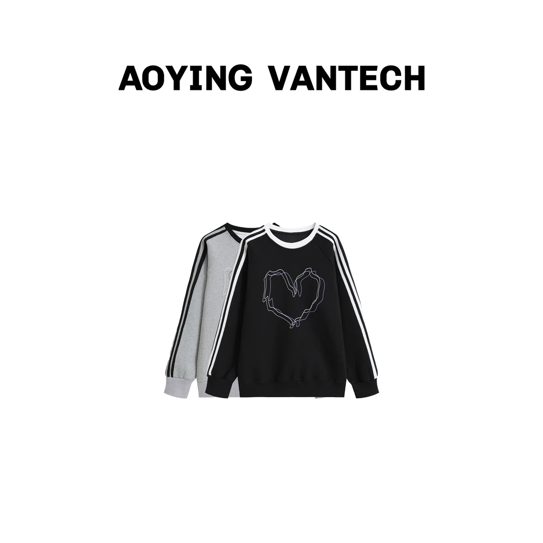 AOYING VANTECH澳莹万特【像素爱心】复古三条杠加绒慵懒休闲风卫衣