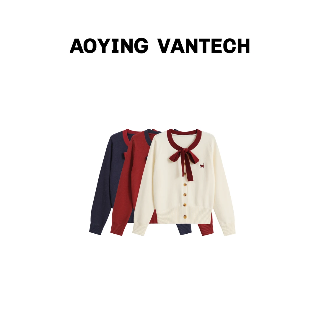 AOYING VANTECH澳莹万特【画廊猫咪】蝴蝶结刺绣设计师款针织衫毛衣