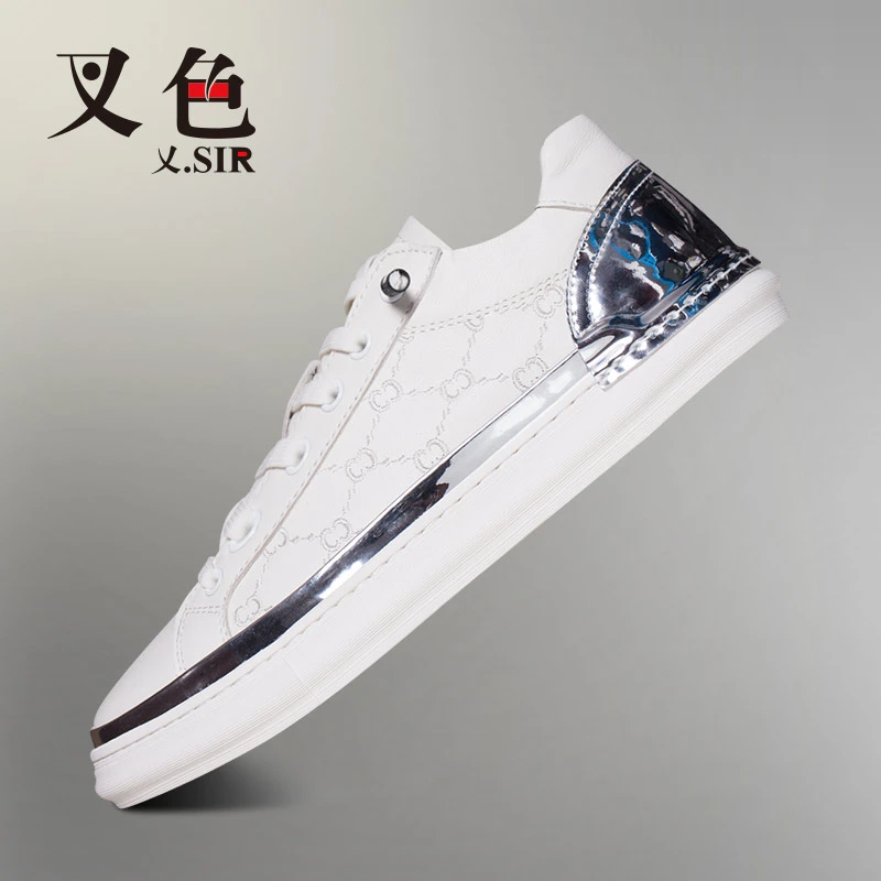 叉色2023新款壕爷商务男士潮流金属真皮软运动鞋休闲板鞋小白鞋子
