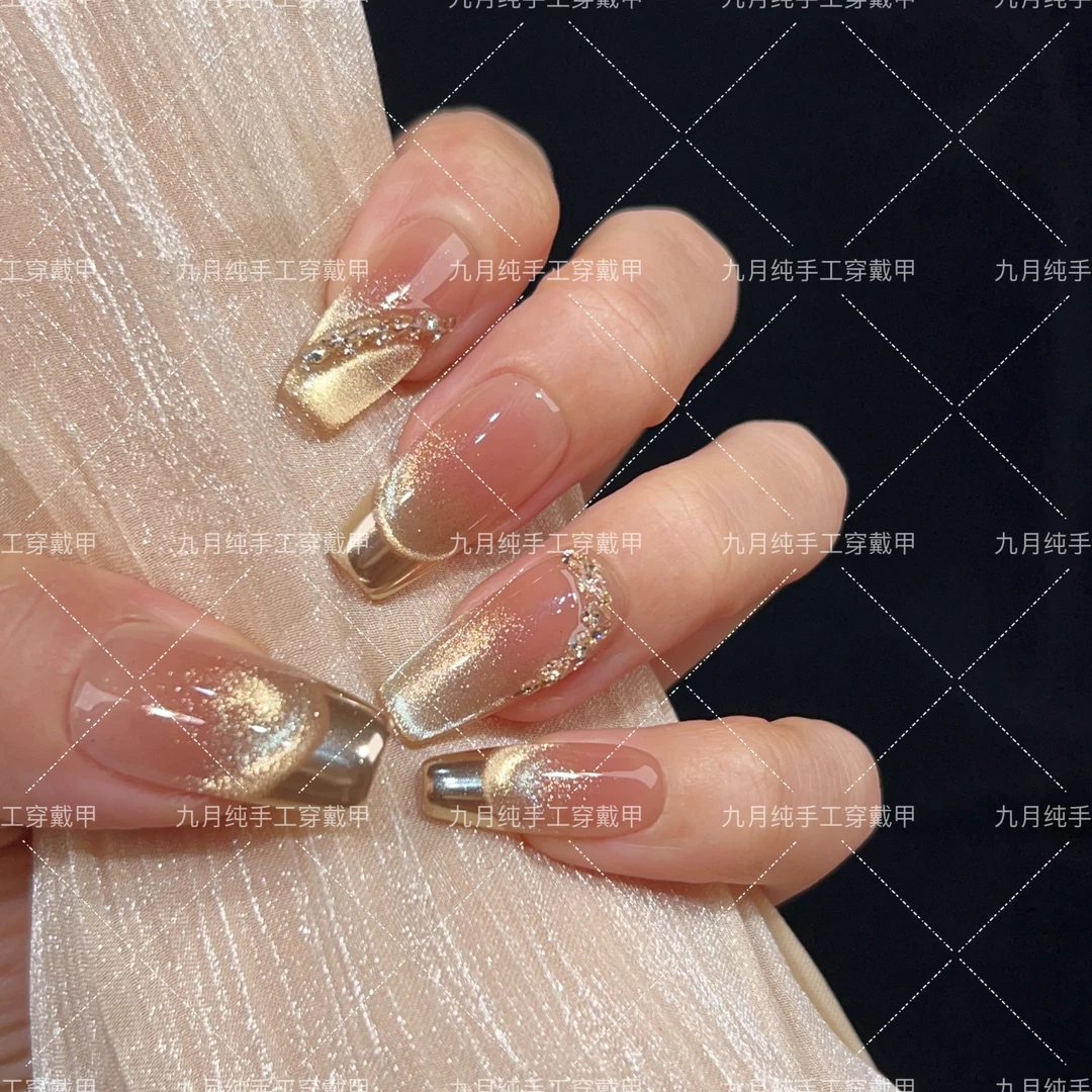 【秋奢】纯手工穿戴甲穿戴光疗甲冰透渐变纯欲四季流行10片装