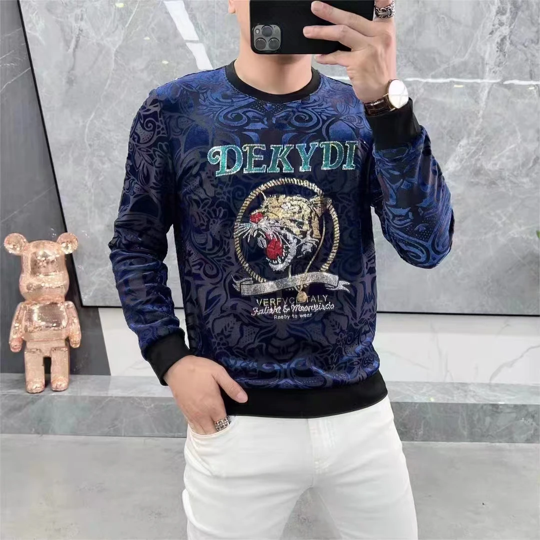 8250冬季高品质时尚潮流老虎男士数码印花长袖中领修身圆领卫衣