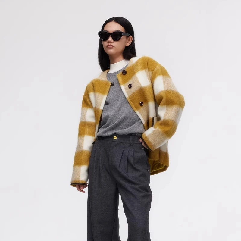 CAYLA格子绗棉无领外套049