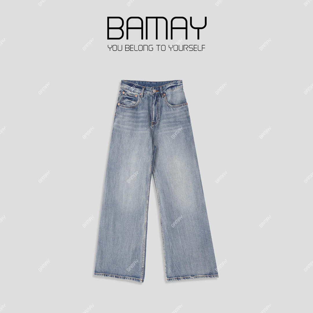【BAMAY】“优雅独白”100%棉复古水洗显腿长阔腿牛仔裤BM2402PJ0003Z