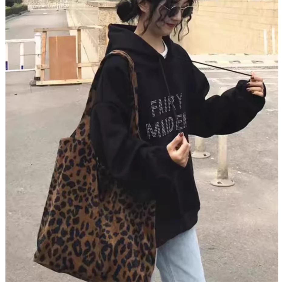 豹纹帆布包女单肩百搭chic布袋ins手提包灯芯绒豹纹包2025年新款