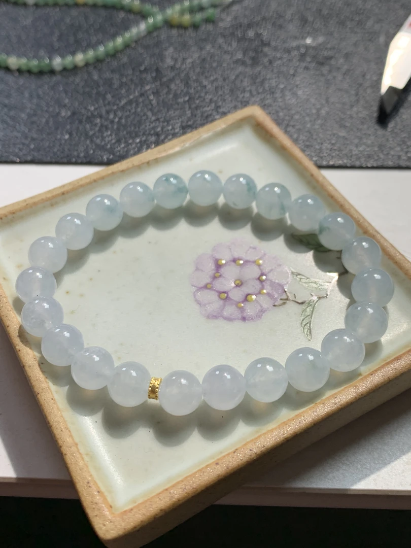 雨声珠宝翡翠手串之bb蓝飘花,正冰一物一证