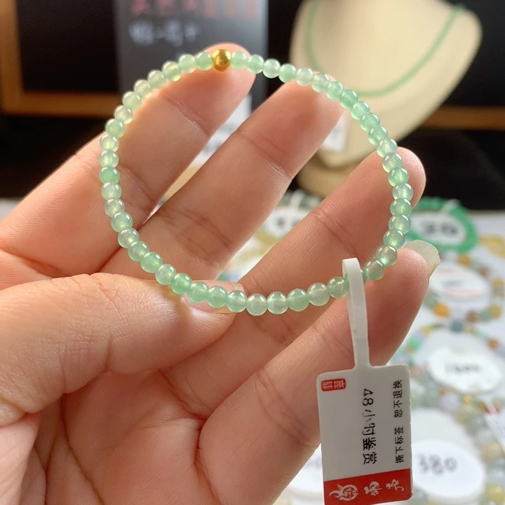 雨声珠宝翡翠手串冰绿小米珠