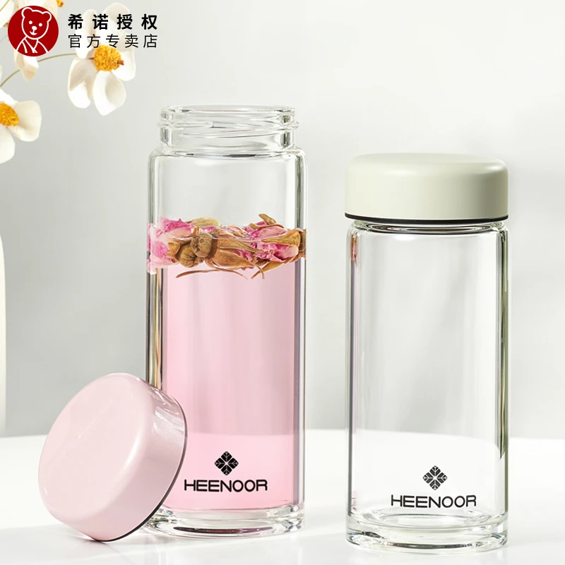 希诺玻璃杯女单层加厚带盖花茶杯清新可爱小巧便携家用少女心水杯