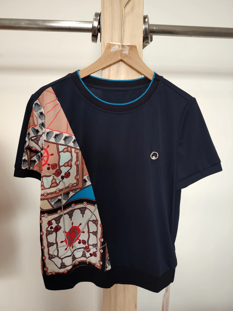 5838-夏季休闲时尚拼接印花短袖