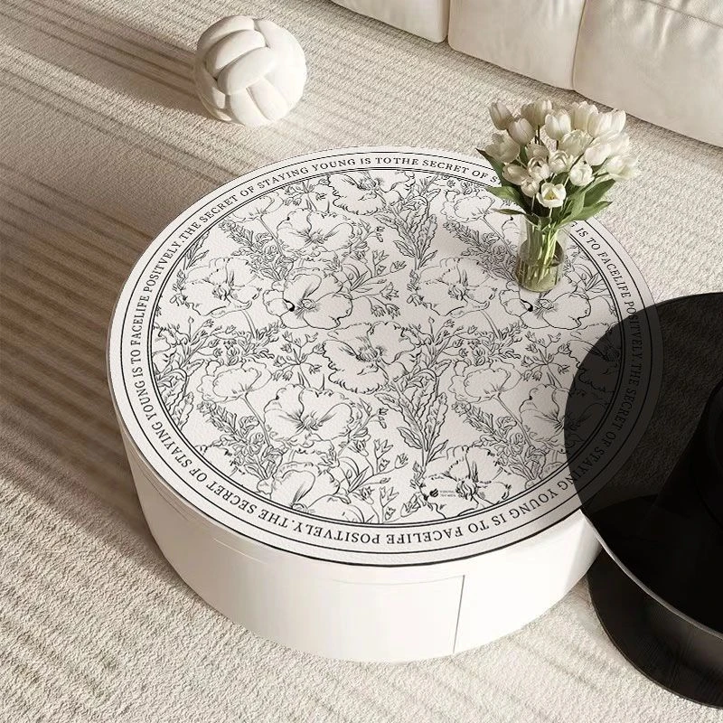 圆形茶几垫防水防油桌布免洗耐脏圆桌隔热垫高级感轻奢复古餐桌垫