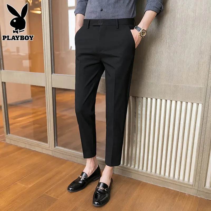 花花公子九分小西裤男士秋季休闲裤韩版潮牌修身老钱风男装高级感