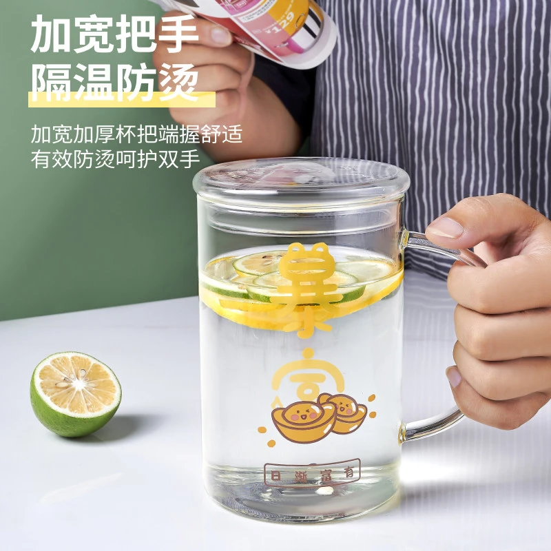 1000ml家用加厚透明玻璃杯大容量早日退休带盖耐热喝水杯刻度杯