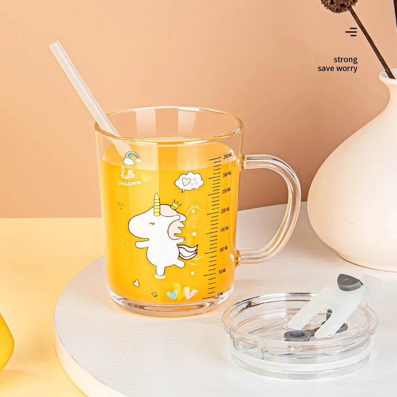 吸管杯玻璃杯家用儿童水杯刻度牛奶杯子女果汁杯高颜值宝宝喝水杯
