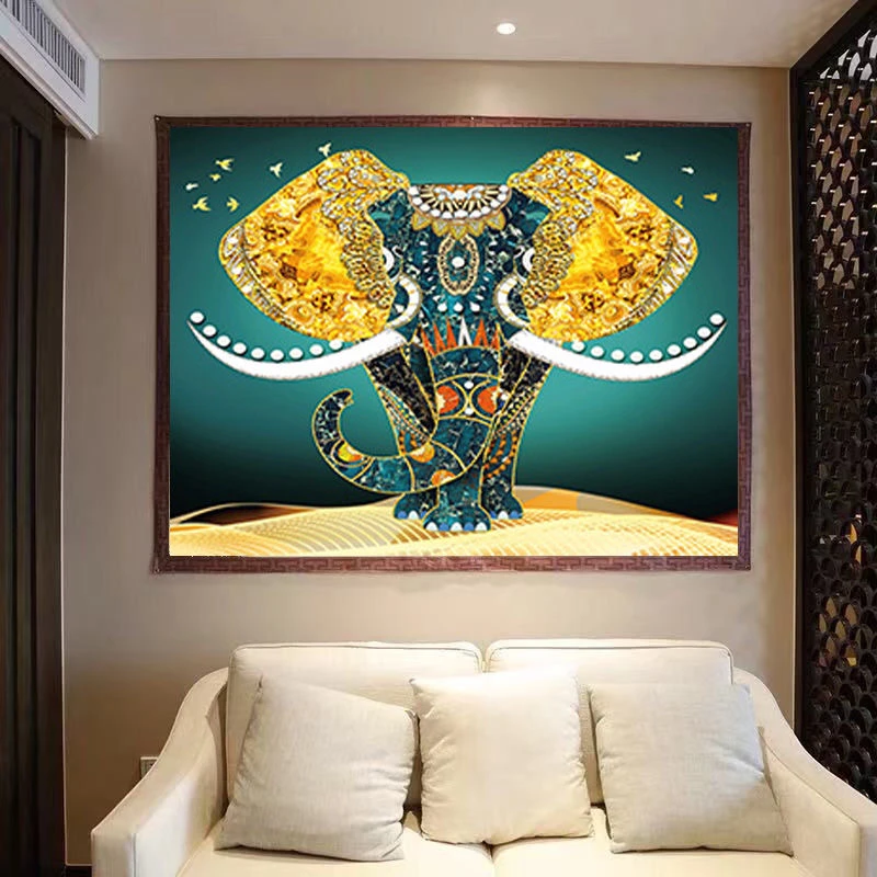 现代轻奢大象钻石画满钻吉祥如意餐厅客厅装饰画手工diy点钻挂画