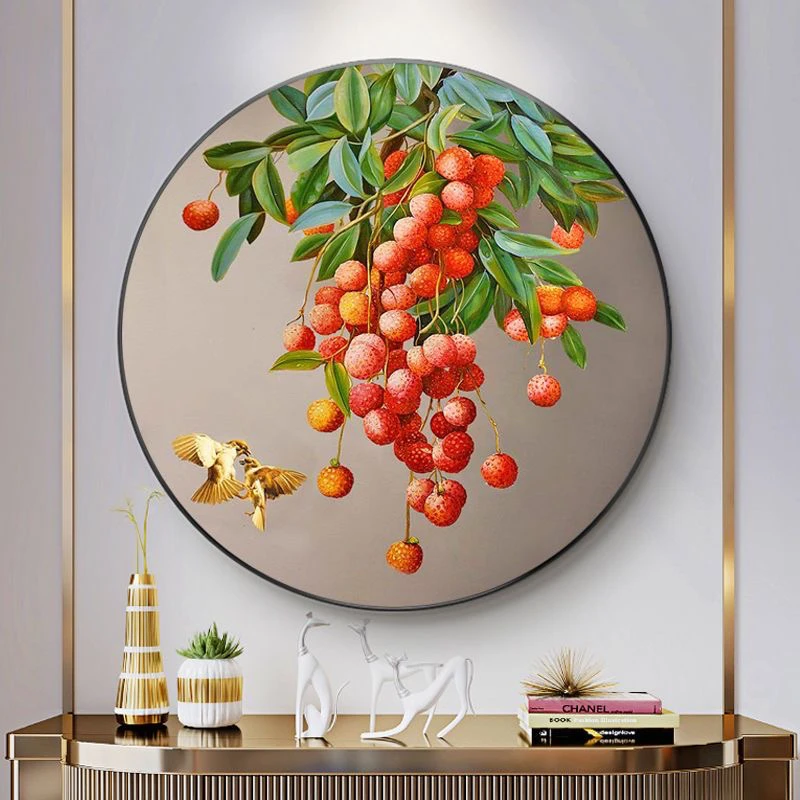 玄关荔枝钻石画满钻2023新款5D客厅圆形九鱼图大吉大利餐厅装饰画