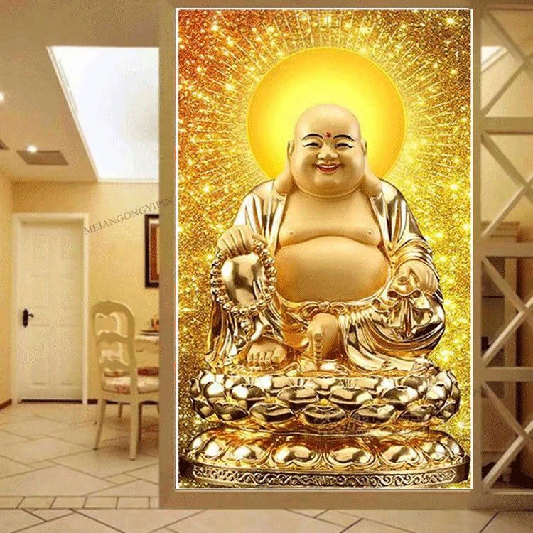 弥勒佛金身佛像5d钻石画客厅竖版新款满钻笑口常开点钻十字绣玄关