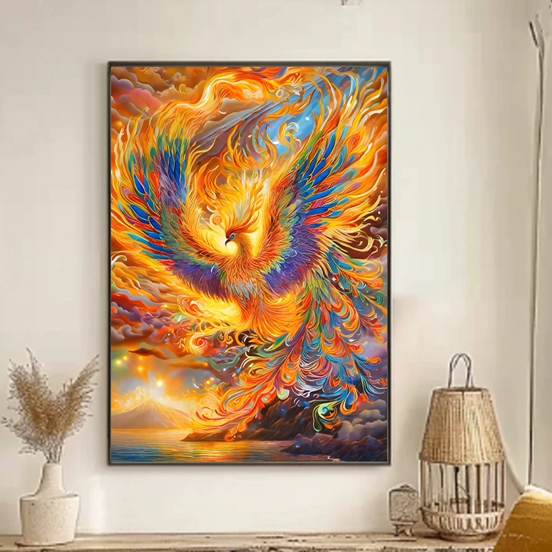 凤凰涅槃钻石画满钻竖版玄关客厅卧室装饰画手工diy点钻石十字绣