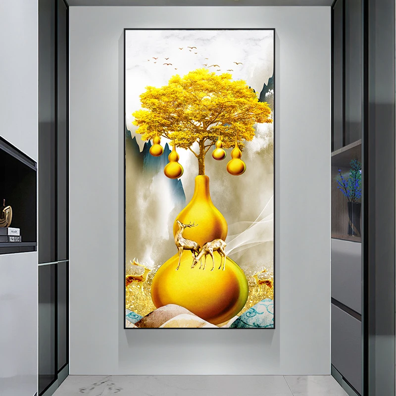 发财树麋鹿钻石画满钻葫芦五福临门福禄寿喜手工diy点钻十字绣画