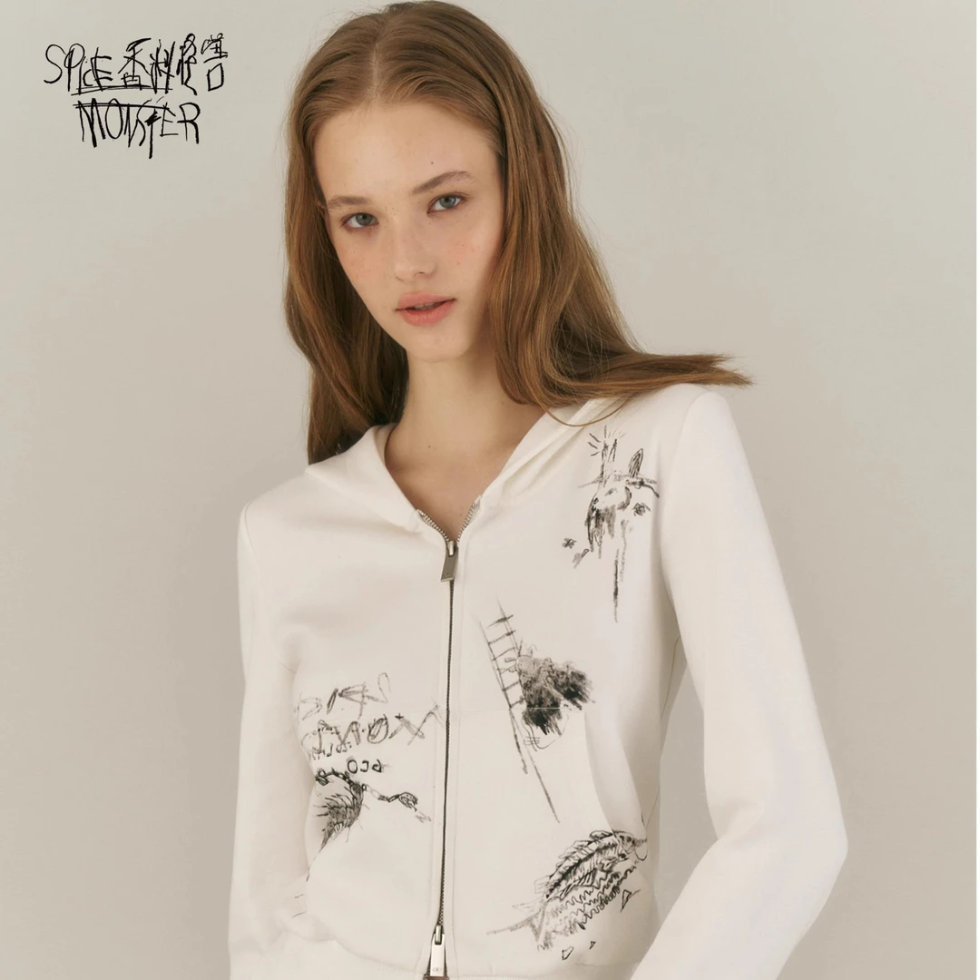 香料怪兽秋新品双拉链带帽修身显瘦原创设计印花【独角仙小外套】
