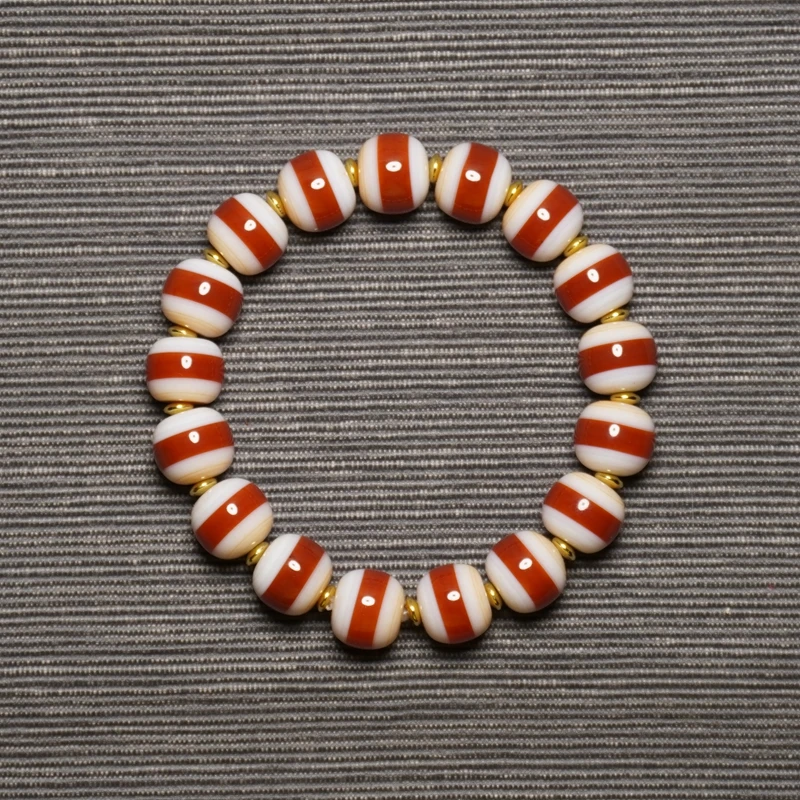 收藏反红一线药师玛瑙桶珠手串 天然宽线老型手链佛珠男女 12.7mm