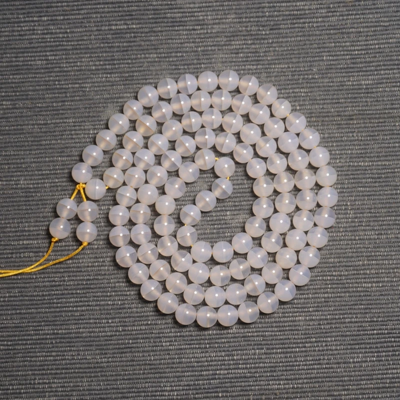 天然白冰一线药师手链 冰透药师佛珠 高冰白一线玛瑙手串8mm108粒