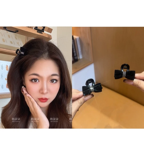 柒柒【巴黎王妃】秋冬新款丝绒蝴蝶结小号四公分刘海夹气质半扎发夹