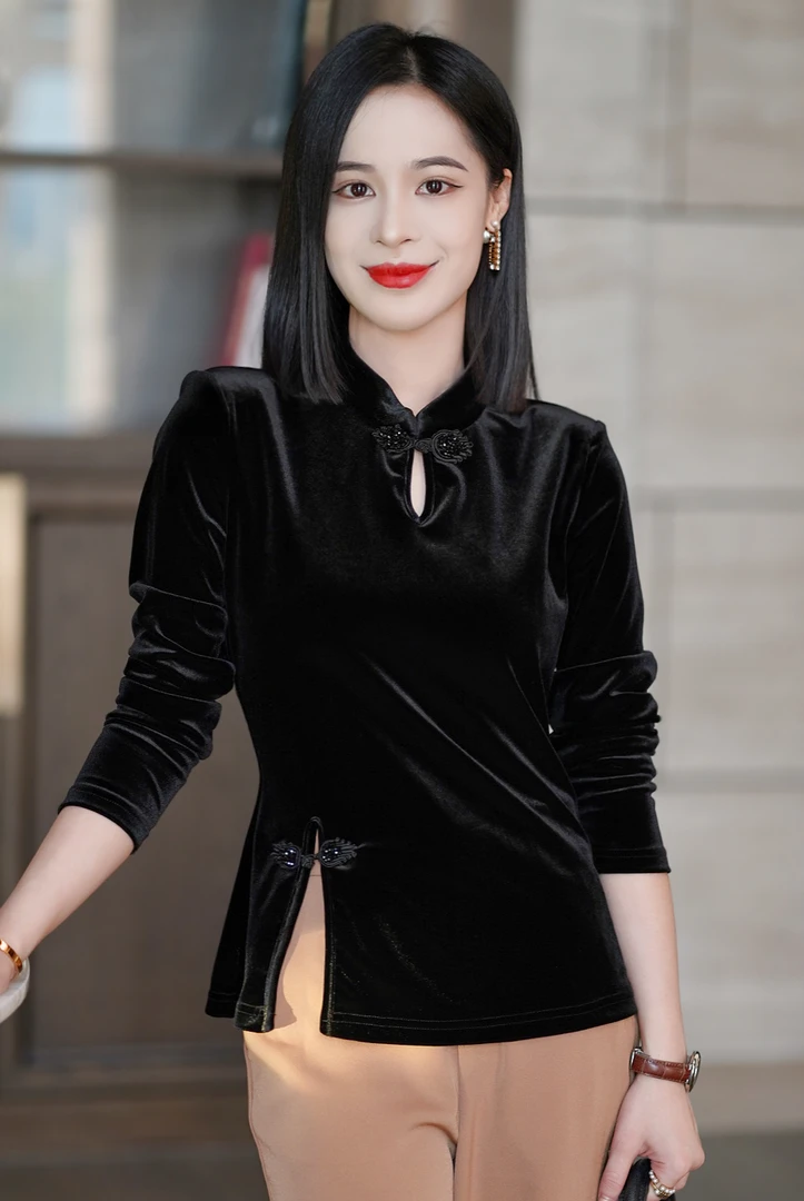 罗美拉品牌 气质优雅品味【大家闺秀】别致丝绒上衣