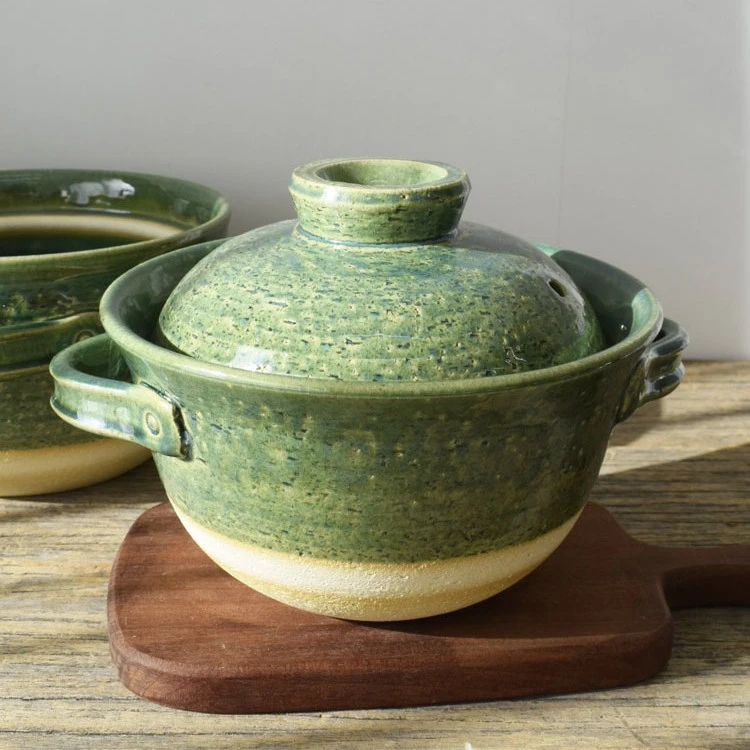 【伊贺烧绿色3合】日本进口伊贺烧小绿锅陶土米饭锅家用耐高温煲仔