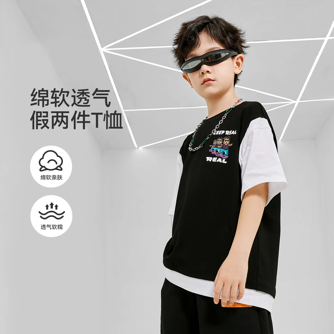 23017夏季时尚潮流男大童中大童宽松短袖T恤NJTCJ23017A