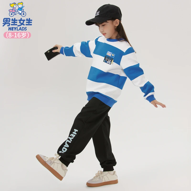 32504女大童秋季时尚运动休闲宽松长袖条纹卫衣NJNCJ32504A