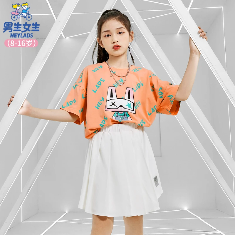 23535女大童短袖儿童夏季可爱宽松吸汗简约T恤NJTCJ23535A