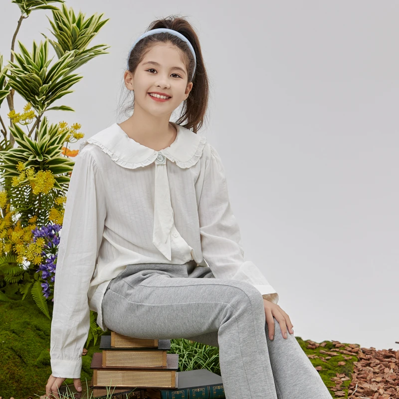 13528女童春秋经典高级淑女风舒适亲肤大童休闲衬衫NJXCJ13528A