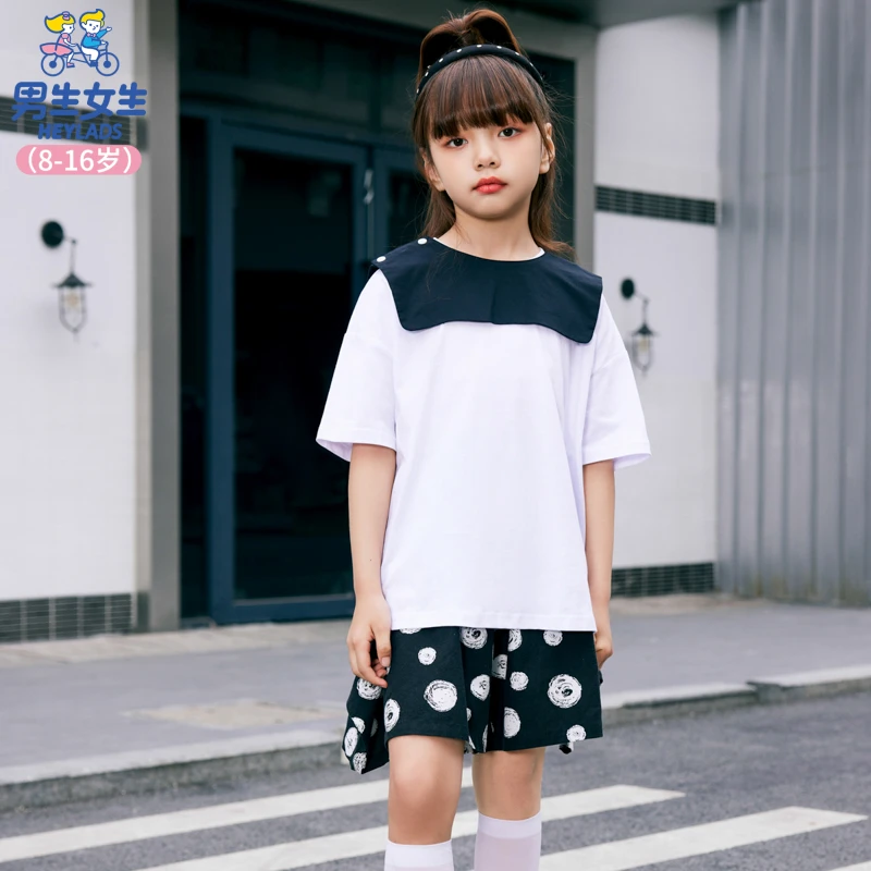 23563女大童短袖儿童夏季撞色时尚休闲宽松中大童T恤NJTCJ23563A