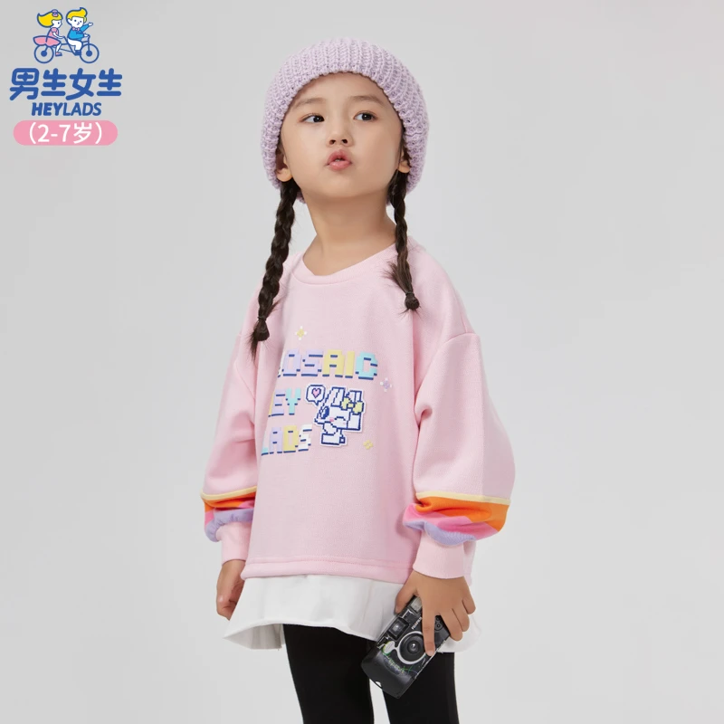 32733女童秋季新款假两件可爱卡通印花小童休闲卫衣NJNCJ32733A