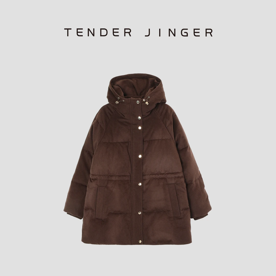 Tender Jinger【黑标】连帽羊毛混纺一手长鹅绒服T44CH275H