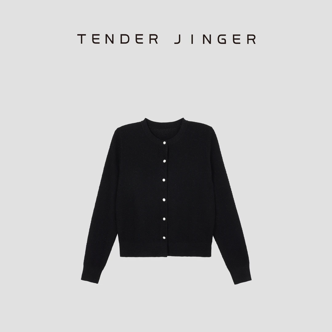 Tender Jinger【专柜】圆领羊毛混纺长袖针织开衫T44SCC77800
