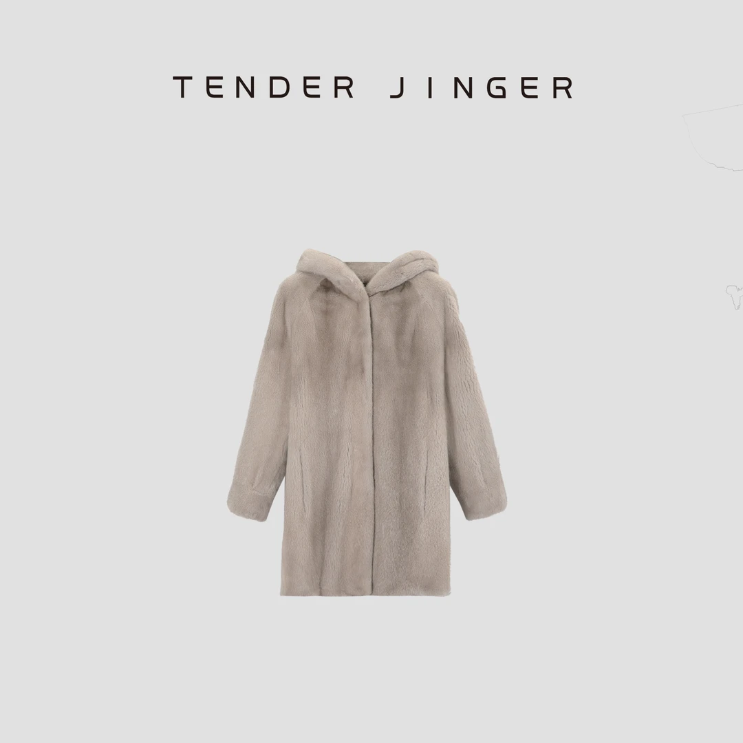 连帽中长款水貂外套T44DPS77664