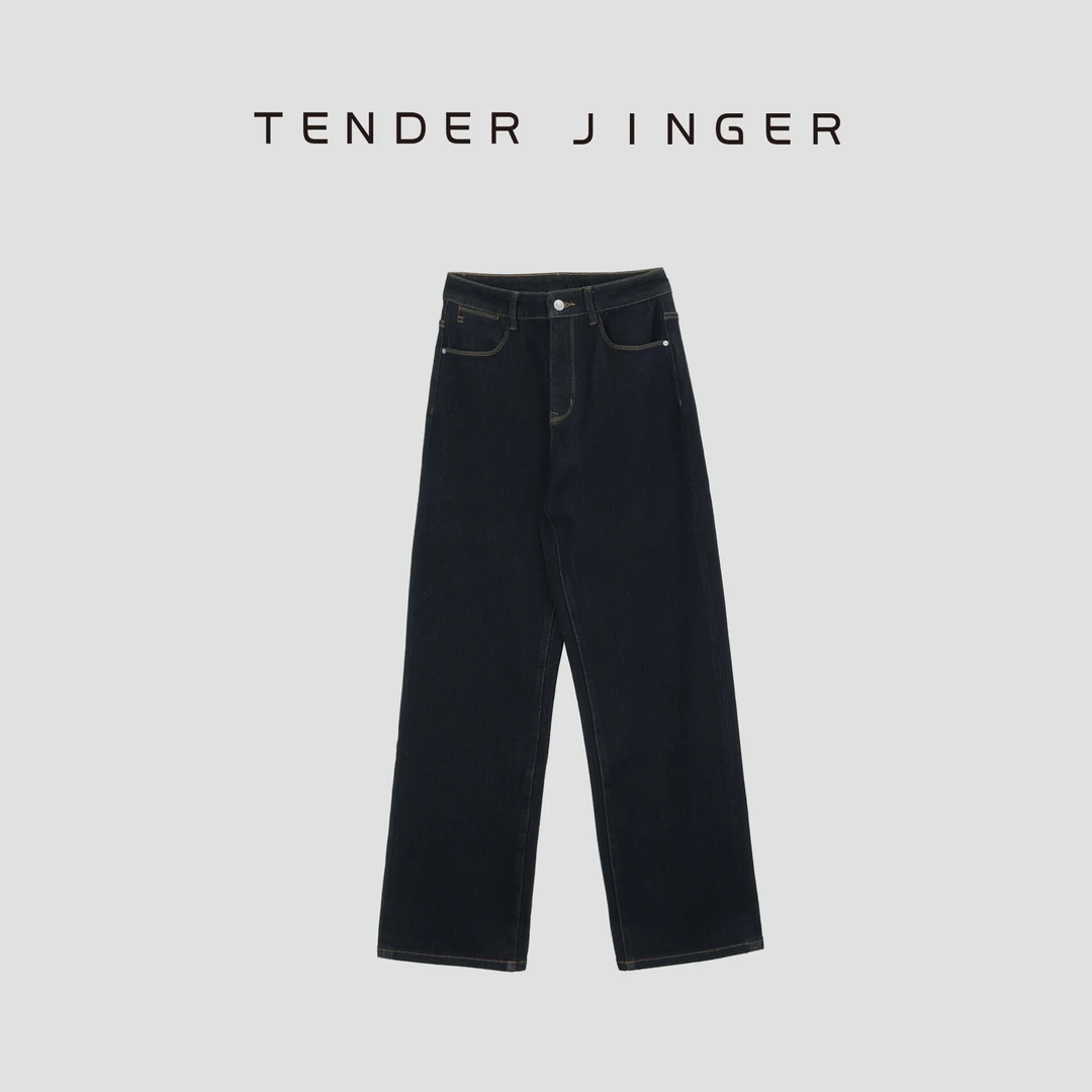 Tender Jinger【黑标】女休闲高弹加绒直筒阔腿牛仔裤T44SAI78903