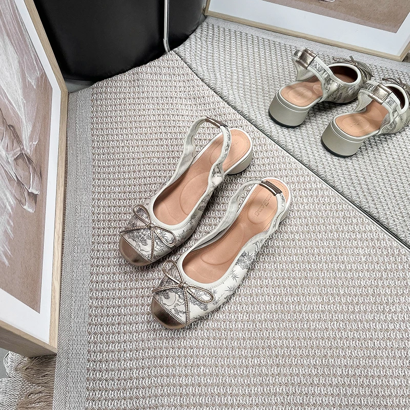 半坊手工女鞋|34-39|3.5cm|法式圆头中空国风牛皮松紧带粗跟凉鞋