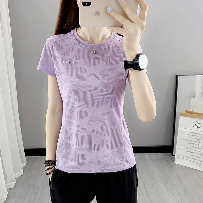 速干衣女短袖薄款户外运动跑步迷彩冰丝团服夏快干宽松圆领t恤女