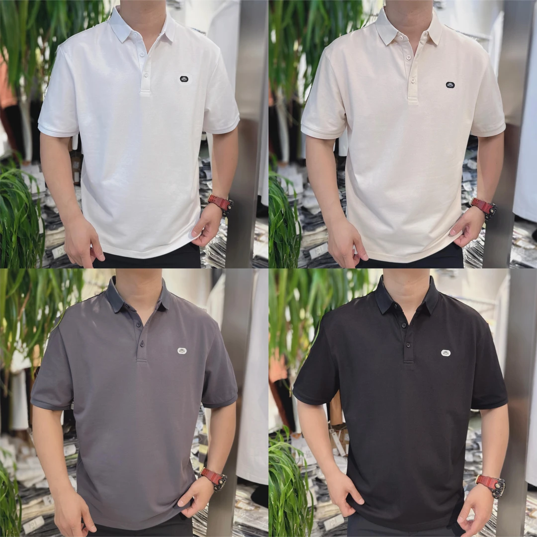 (双珠地棉)夏季纯色简约百搭舒适宽松休闲翻领短袖610