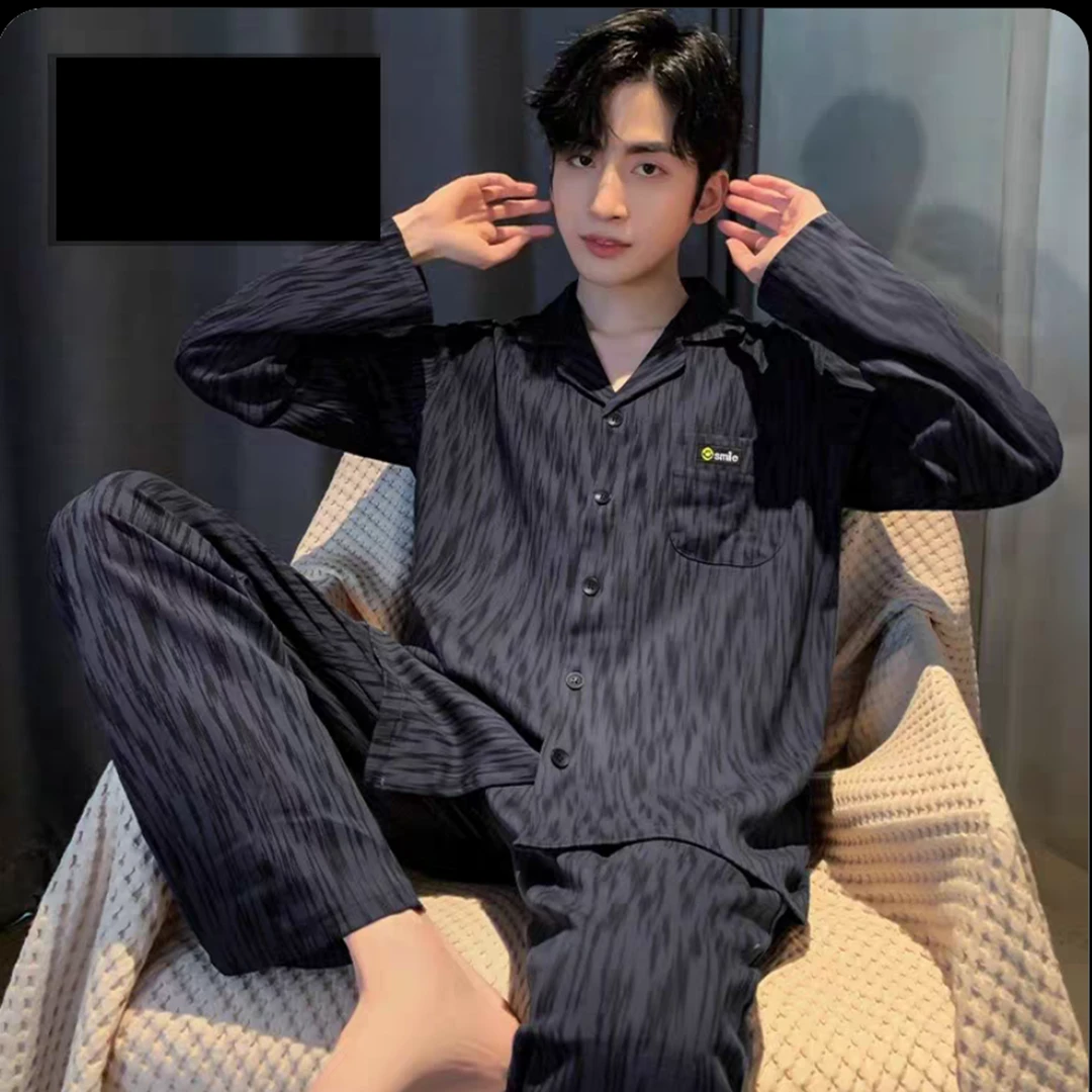 608 男士云朵棉长袖长裤大码休闲宽松睡衣家居服套装