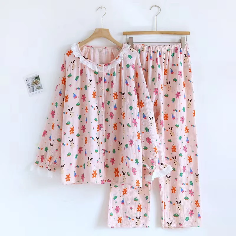 522 开衫奶芙小熊  女士长袖长裤纯棉休闲舒适甜美透气睡衣家居服