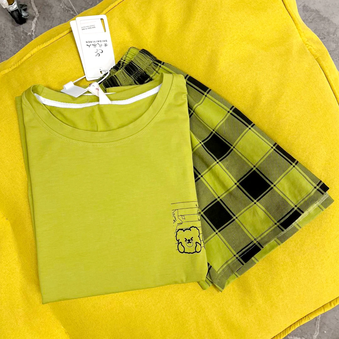 1286 女士休闲简约短袖短裤家居服套装