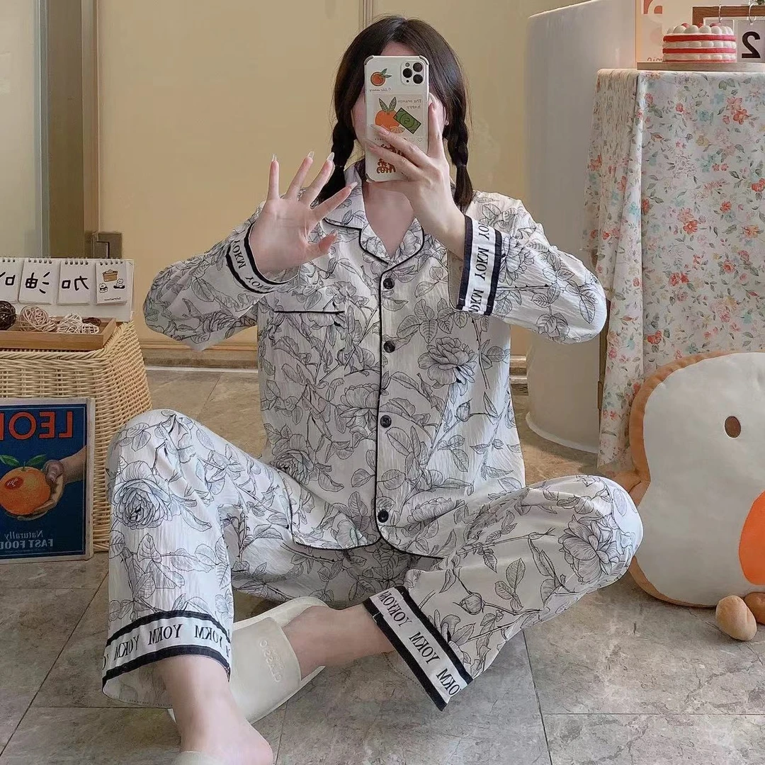 3203 素描花 女士长袖长裤春秋休闲舒适甜美透气睡衣家居服