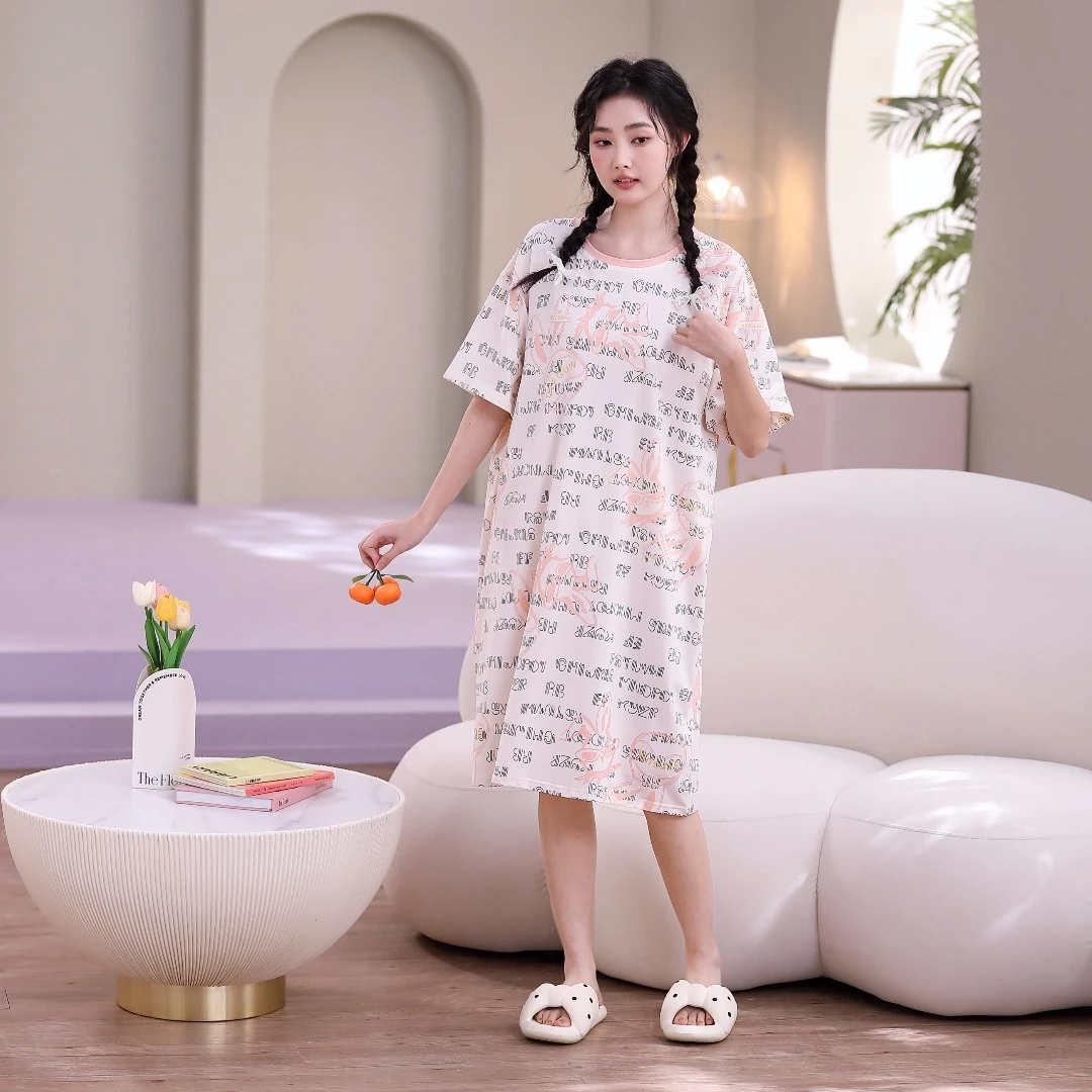 2920 女士夏季宽松休闲印花舒适甜美睡裙