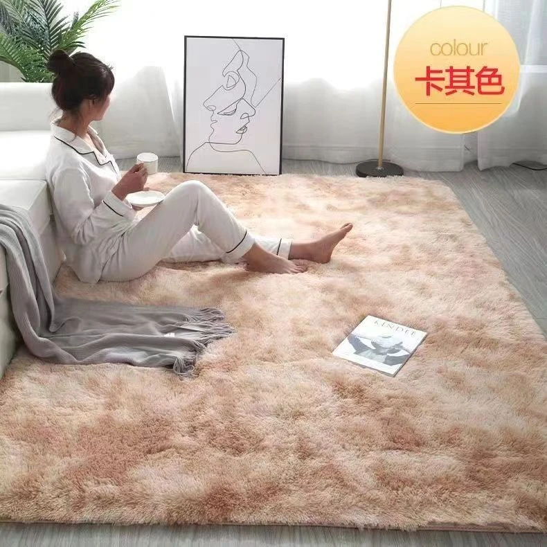 家用耐脏床边地毯卧室满铺客厅茶几飘窗毛毛绒渐变色七彩房间地垫