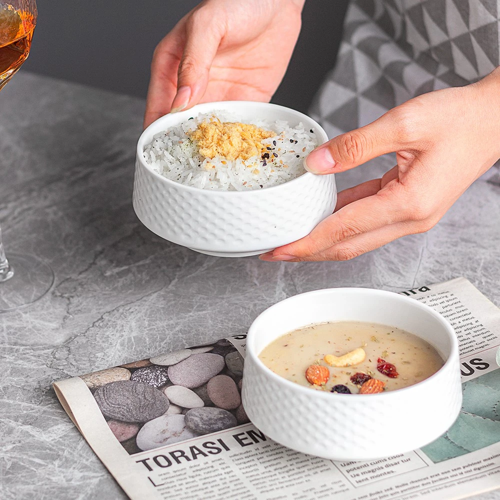 JINXI/津喜锤目纹饭碗家用米饭碗干饭碗日式饭碗陶瓷碗纯色碗白瓷