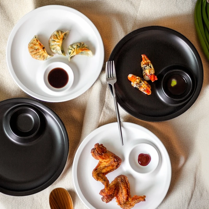 JINXI/津喜蘸料饺子盘菜盘子家用水饺子盘子带醋创意陶瓷分格碟