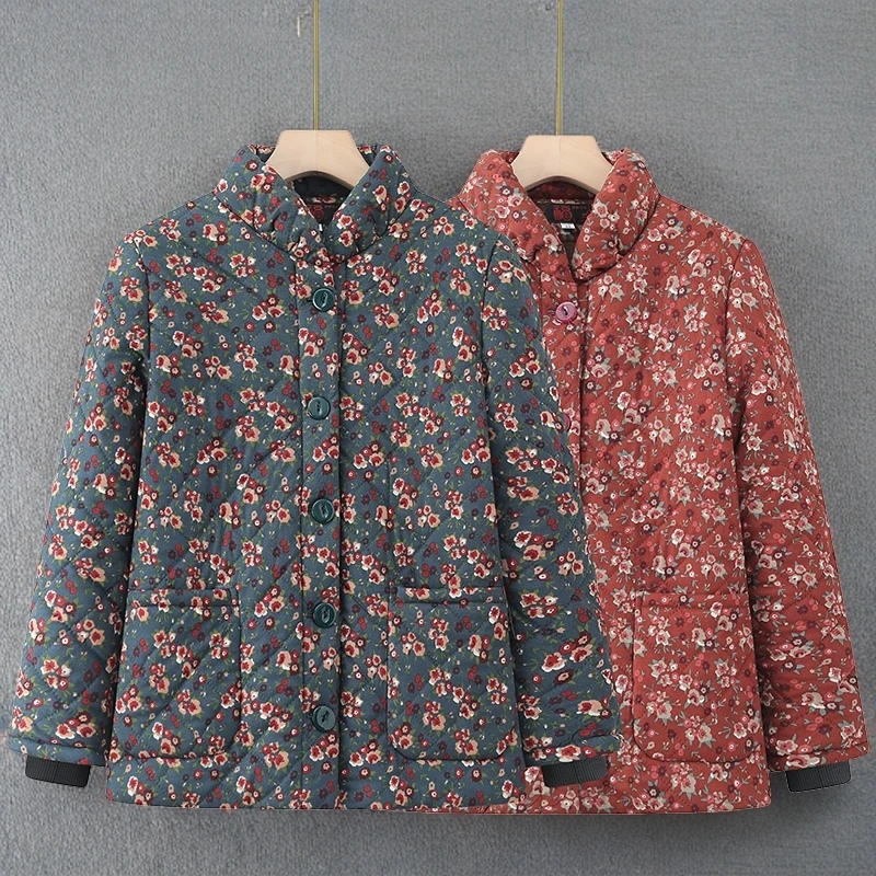 妈妈冬装加绒棉衣碎花加厚宽松棉服奶奶冬季中老年保暖棉袄200斤